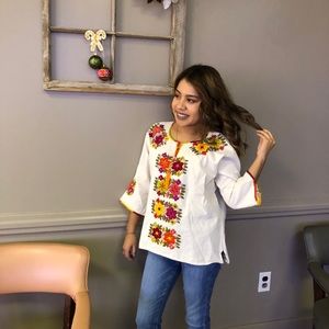Beautiful Mexican hand made embroidered blouse